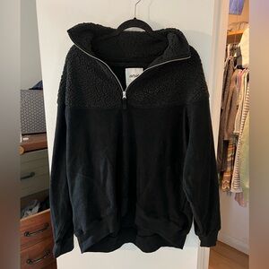Aerie Black Fleece Quarter Zip Sherpa Size Large